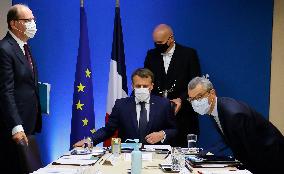 President Macron Attends National Security Meeting - Paris