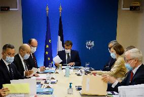 President Macron Attends National Security Meeting - Paris