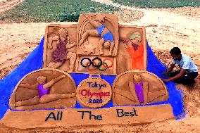 Sand Arts On Tokyo Olympics In Desert - Rajasthan