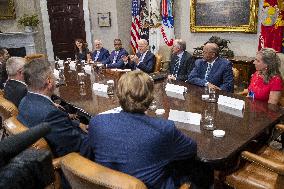 US President Joe Biden meets with union and business leaders to discuss the Bipartisan Infrastructure Framework