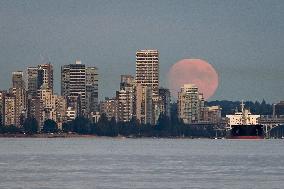 Full Moon Rises Behind Towers - Vancouver