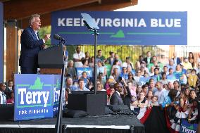 President Joe Biden participates in a campaign event for Virginia gubernatorial candidate Terry McAuliffe