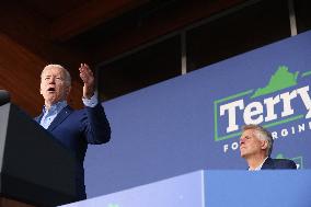 President Joe Biden participates in a campaign event for Virginia gubernatorial candidate Terry McAuliffe