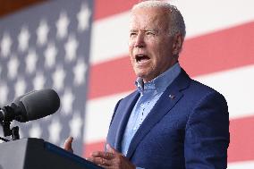 President Joe Biden participates in a campaign event for Virginia gubernatorial candidate Terry McAuliffe