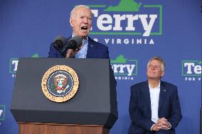 President Joe Biden participates in a campaign event for Virginia gubernatorial candidate Terry McAuliffe