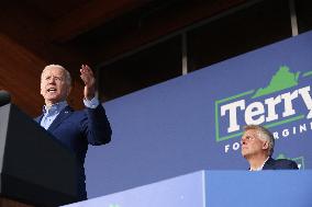 President Joe Biden participates in a campaign event for Virginia gubernatorial candidate Terry McAuliffe