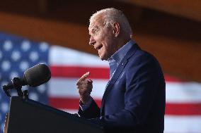 President Joe Biden participates in a campaign event for Virginia gubernatorial candidate Terry McAuliffe