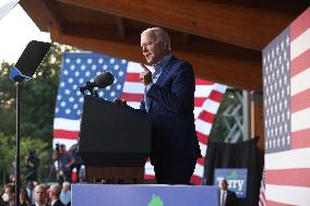 President Joe Biden participates in a campaign event for Virginia gubernatorial candidate Terry McAuliffe