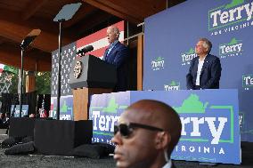 President Joe Biden participates in a campaign event for Virginia gubernatorial candidate Terry McAuliffe