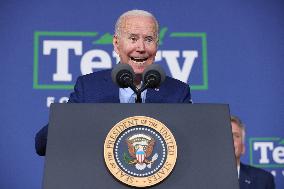 President Joe Biden participates in a campaign event for Virginia gubernatorial candidate Terry McAuliffe