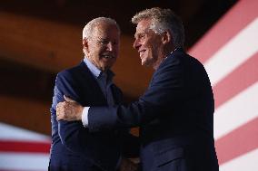 President Joe Biden participates in a campaign event for Virginia gubernatorial candidate Terry McAuliffe