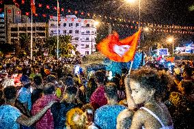 People Celebrate After Tunisian President Kais Saied Declaration - Tunis