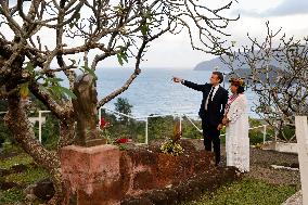 President Macron Pays His Respects At The Grave Of Paul Gauguin - Marquesas Islands