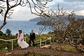 President Macron Pays His Respects At The Grave Of Jacques Brel - Marquesas Islands