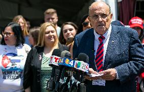 Rudy Giuliani Press Conference Outside Of The Versailles Restaurant - Miami