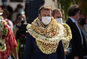 Emmanuel Macron Covered With flowers In Polynesia