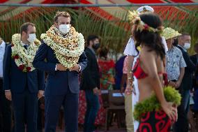 Emmanuel Macron Covered With flowers In Polynesia