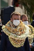 Emmanuel Macron Covered With flowers In Polynesia