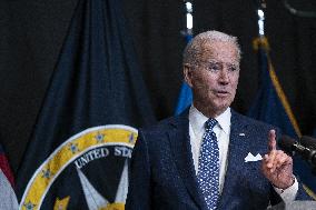 U.S. President Joe Biden delivers remarks to Intelligence Community workforce