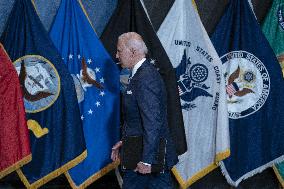 U.S. President Joe Biden delivers remarks to Intelligence Community workforce