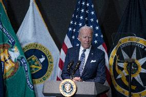 U.S. President Joe Biden delivers remarks to Intelligence Community workforce