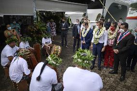 President Macron Arrives To Mo'orea Island