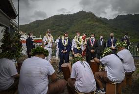 President Macron Arrives To Mo'orea Island