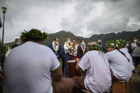 President Macron Arrives To Mo'orea Island