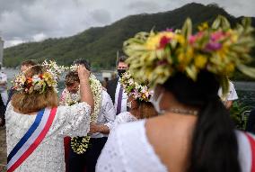 President Macron Arrives To Mo'orea Island