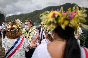 President Macron Arrives To Mo'orea Island