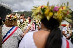 President Macron Arrives To Mo'orea Island