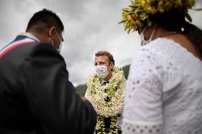 President Macron Arrives To Mo'orea Island