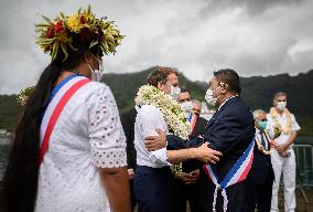 President Macron Arrives To Mo'orea Island