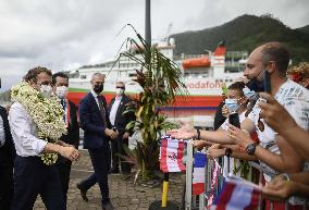 President Macron Arrives To Mo'orea Island