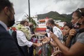 President Macron Arrives To Mo'orea Island