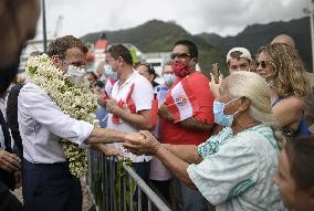 President Macron Arrives To Mo'orea Island