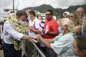 President Macron Arrives To Mo'orea Island