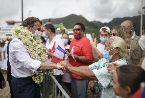 President Macron Arrives To Mo'orea Island