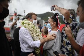 President Macron Arrives To Mo'orea Island