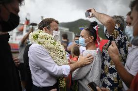 President Macron Arrives To Mo'orea Island