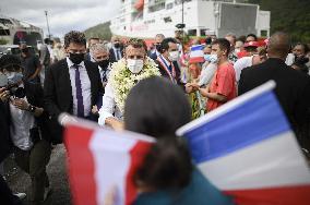 President Macron Arrives To Mo'orea Island