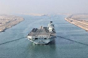 HMS Queen Elizabeth Transits The Suez Canal