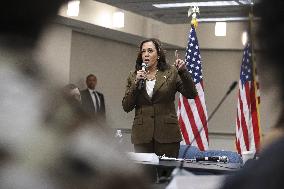 Vice President Kamala Harris speaks while meeting with Texas legislators