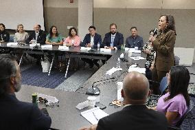 Vice President Kamala Harris speaks while meeting with Texas legislators