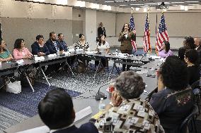 Vice President Kamala Harris speaks while meeting with Texas legislators