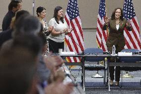 Vice President Kamala Harris speaks while meeting with Texas legislators