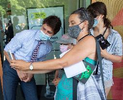 Justin Trudeau Visits Vaccination Clinic - Montreal