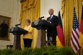 Biden Holds a Joint Press Conference with Dr. Angela Merkel the Chancellor of Germany