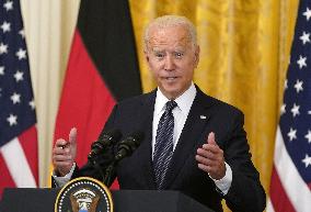 Biden Holds a Joint Press Conference with Dr. Angela Merkel the Chancellor of Germany