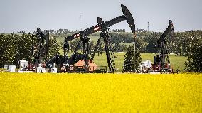 Oil drilling rig near the fields - Canada